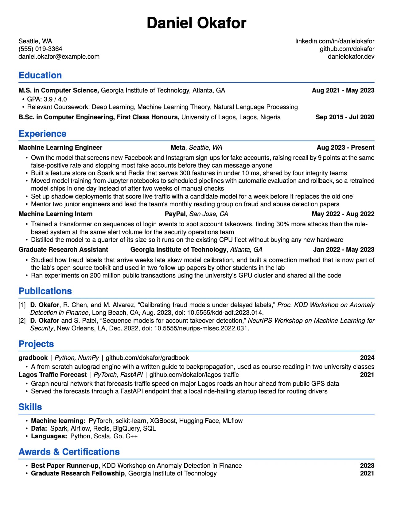 Blueprint resume template: a sample one-page resume