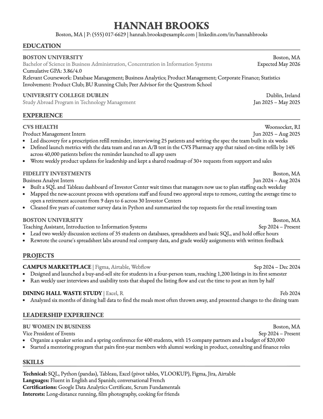 Harvard resume template: a sample one-page resume