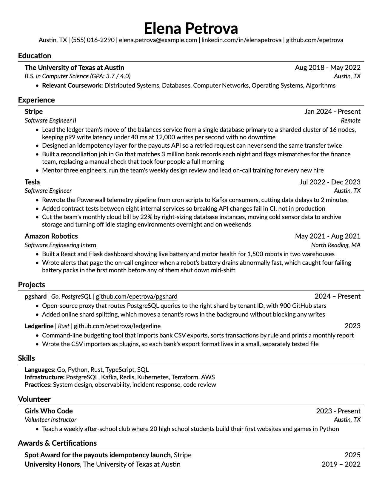 Modern Jake's resume template: a sample one-page resume