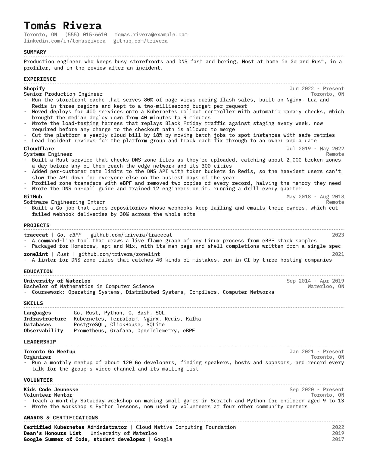 Mono resume template: a sample one-page resume