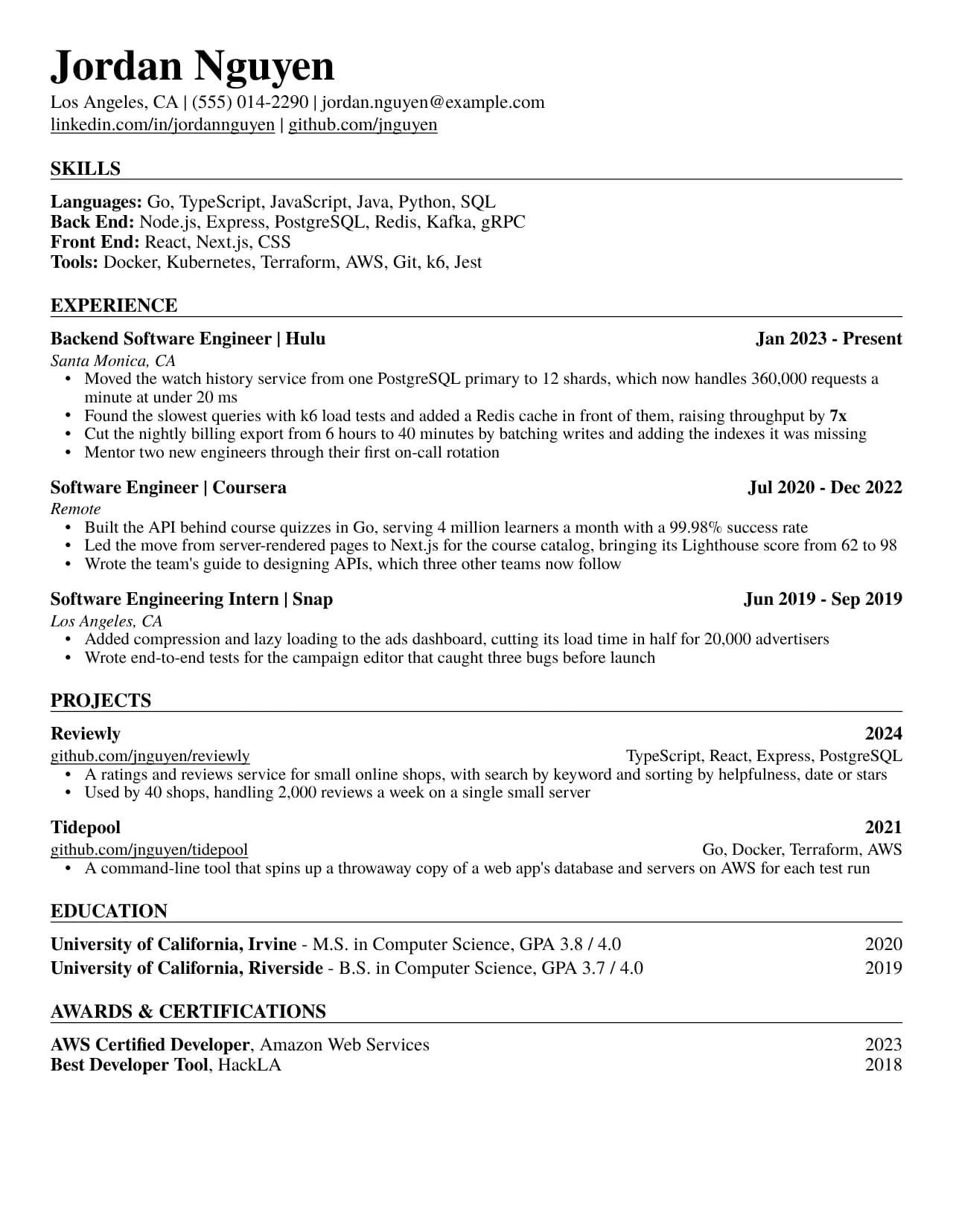 zero2sudo resume template: a sample one-page resume